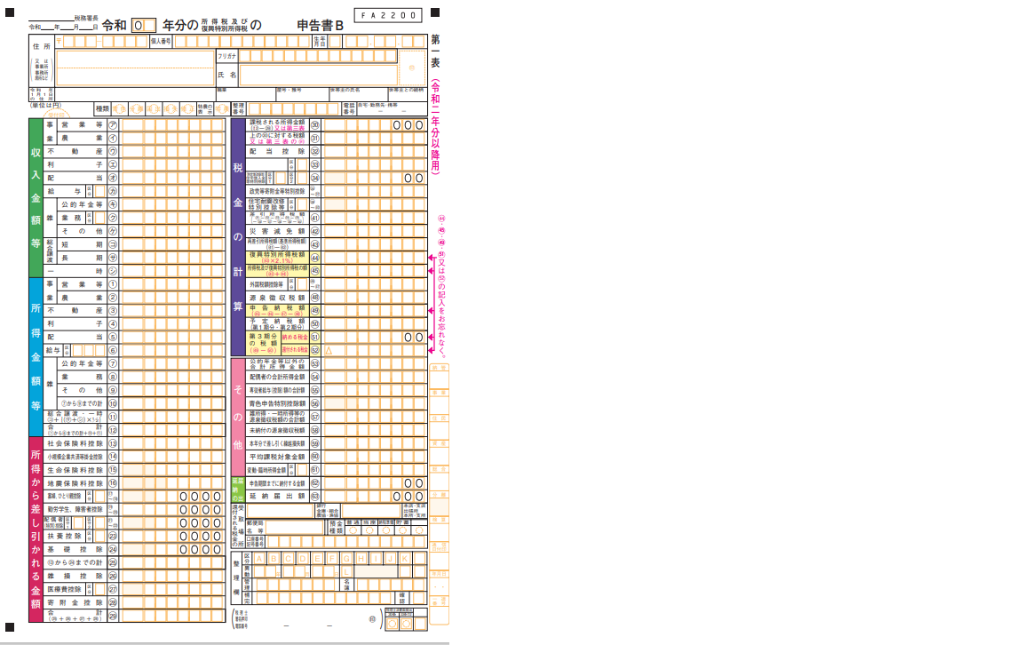 確定申告書B第1表